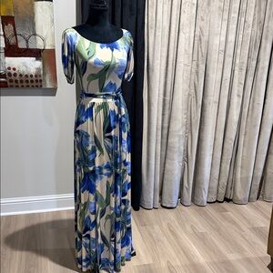 Floral Blue and Green Maxi Dress